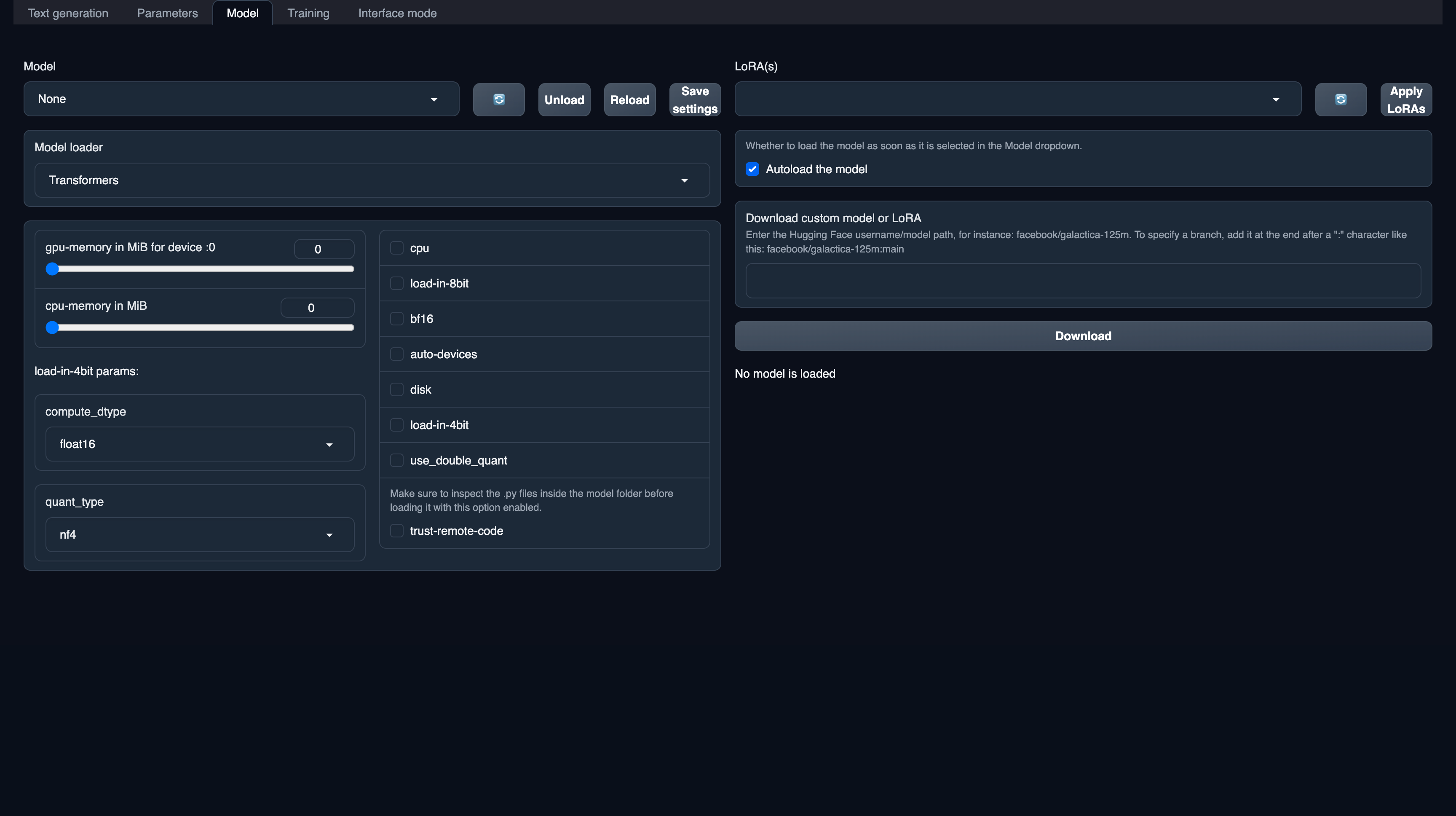 Runpod Dashboard Model Tab