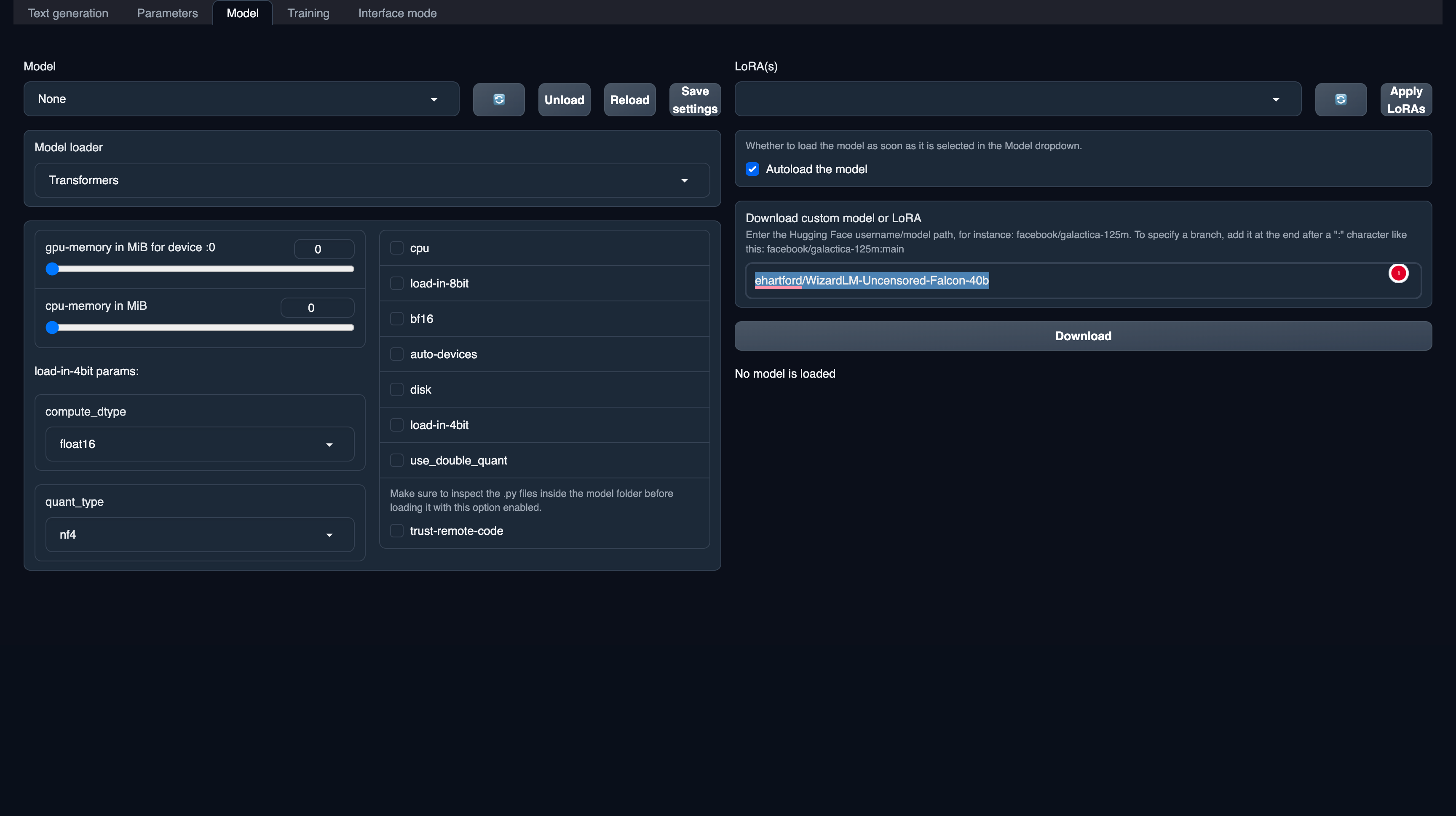 Runpod Dashboard Model Download