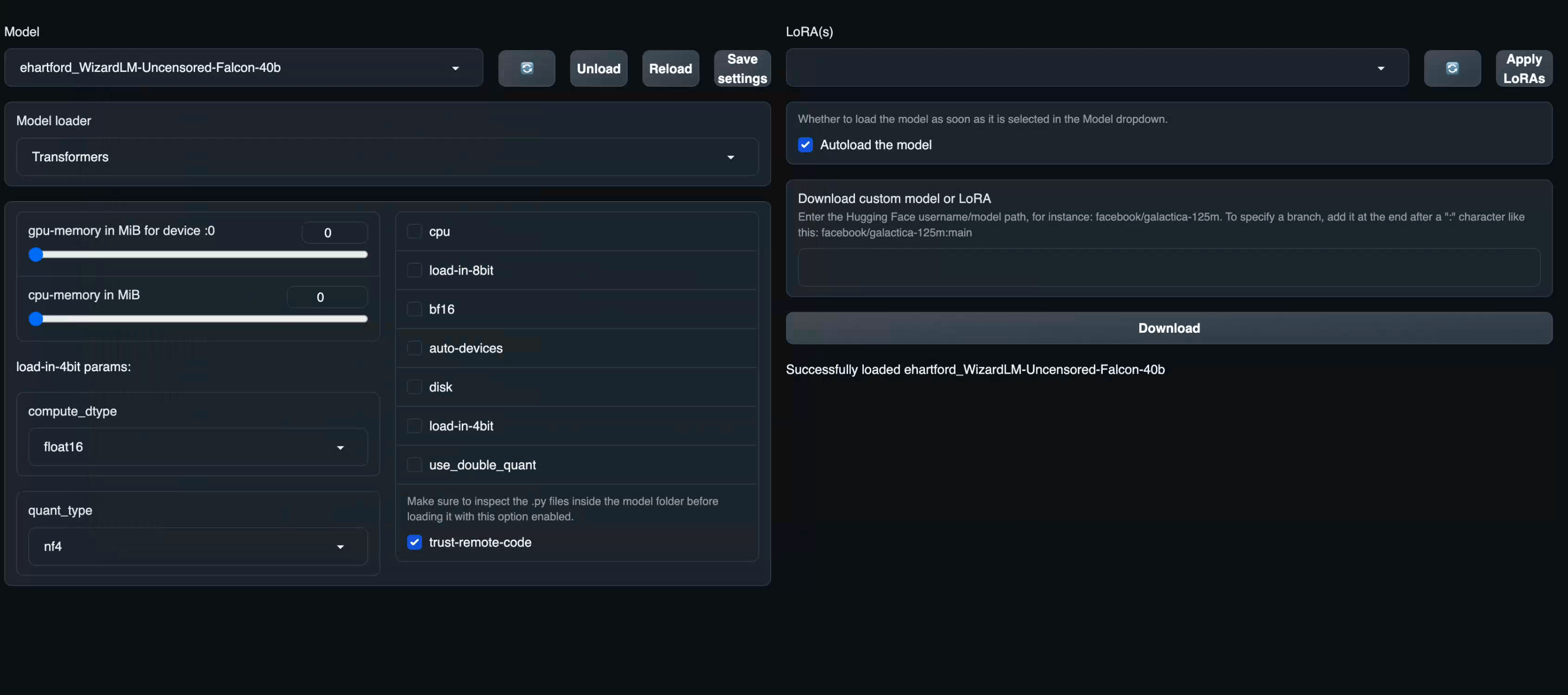 Runpod Dashboard Model Download